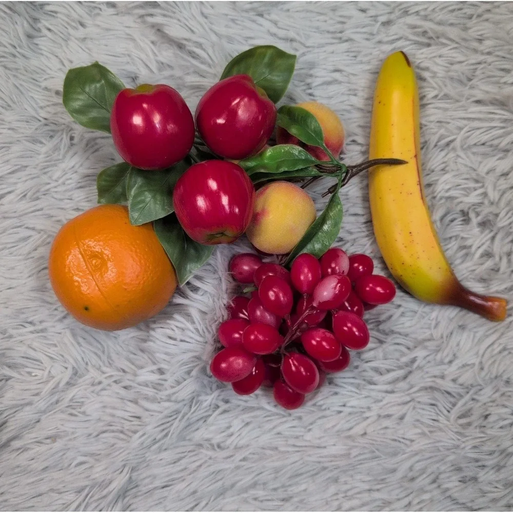 Vintage‎ Fruit Basket Plastic Rubber Mix Green Glass Bowl Artificial Decorative